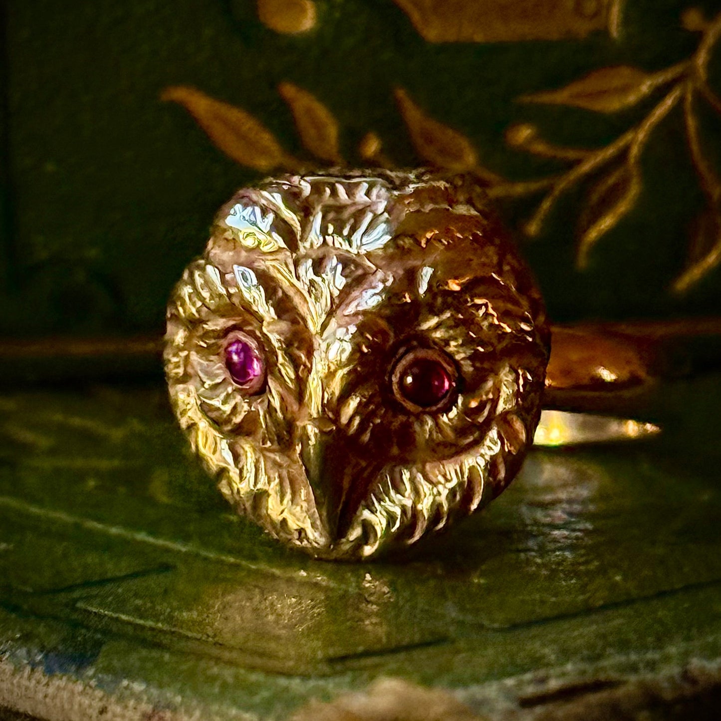 Antique Ruby Eyed Owl Ring in 9 Carat Gold