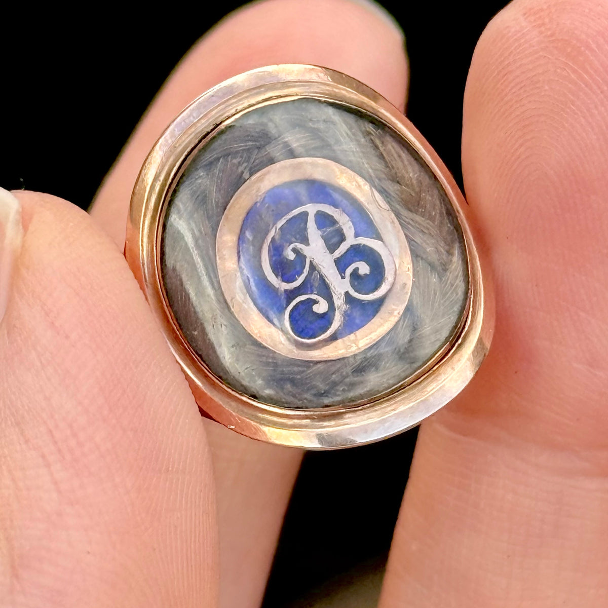 Antique Georgian Mourning Ring in 9 Carat Rose Gold; circa 1795