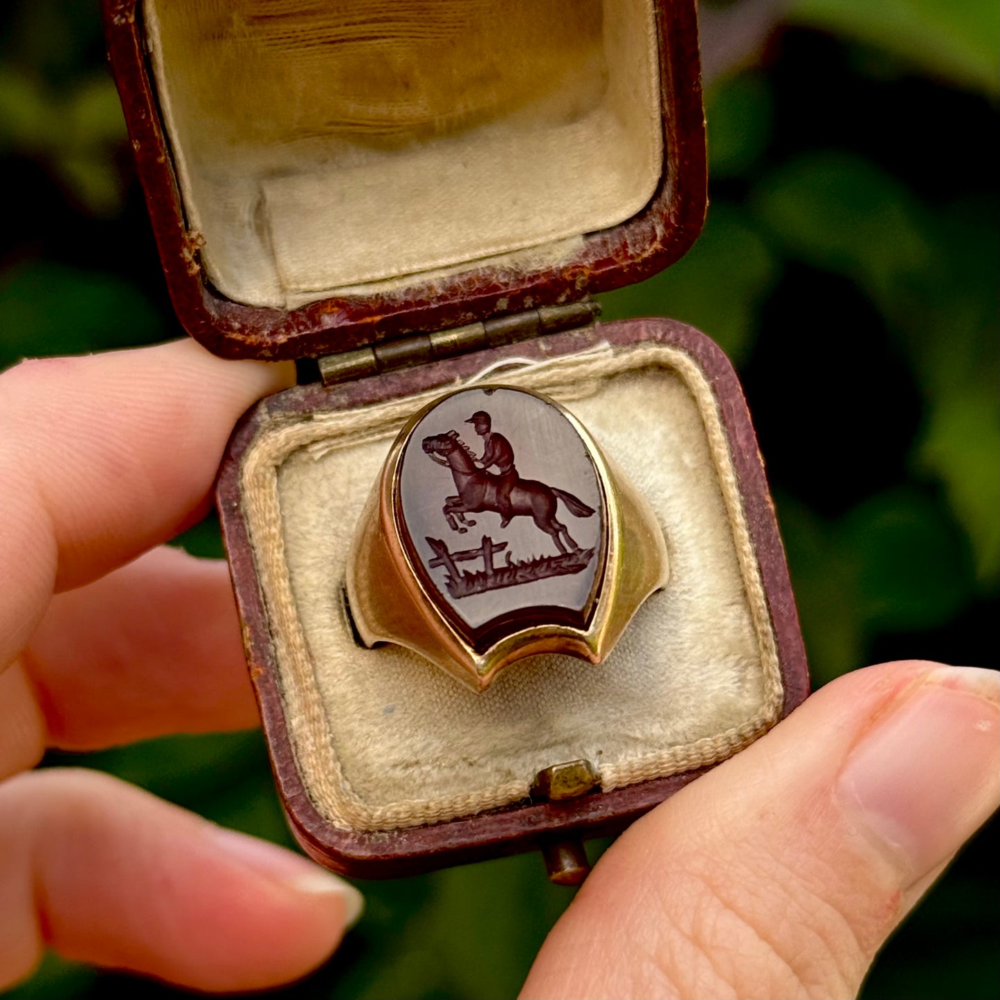 Antique Horseshoe Carnelian Signet Ring in 9 Carat Gold; Circa 1890