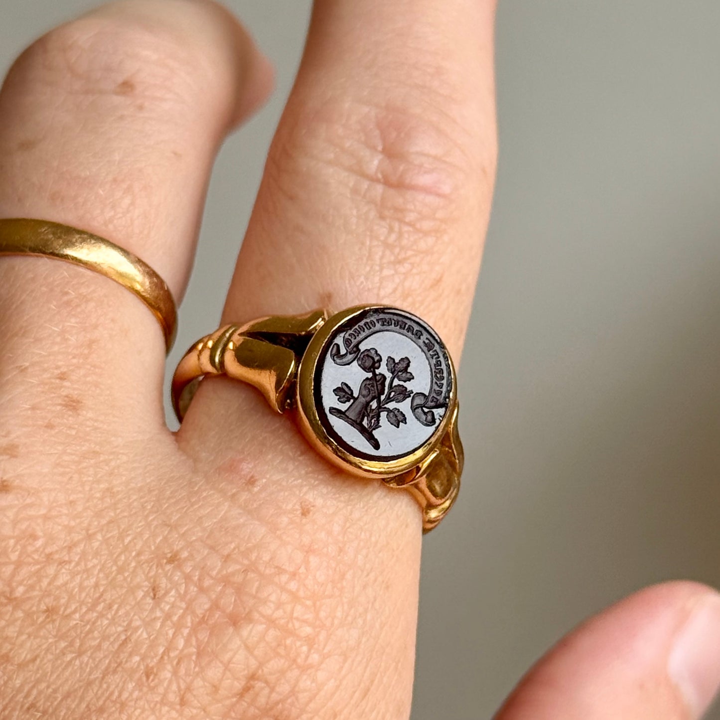 Victorian Carnelian Rose Intaglio Signet Ring; Circa 1891