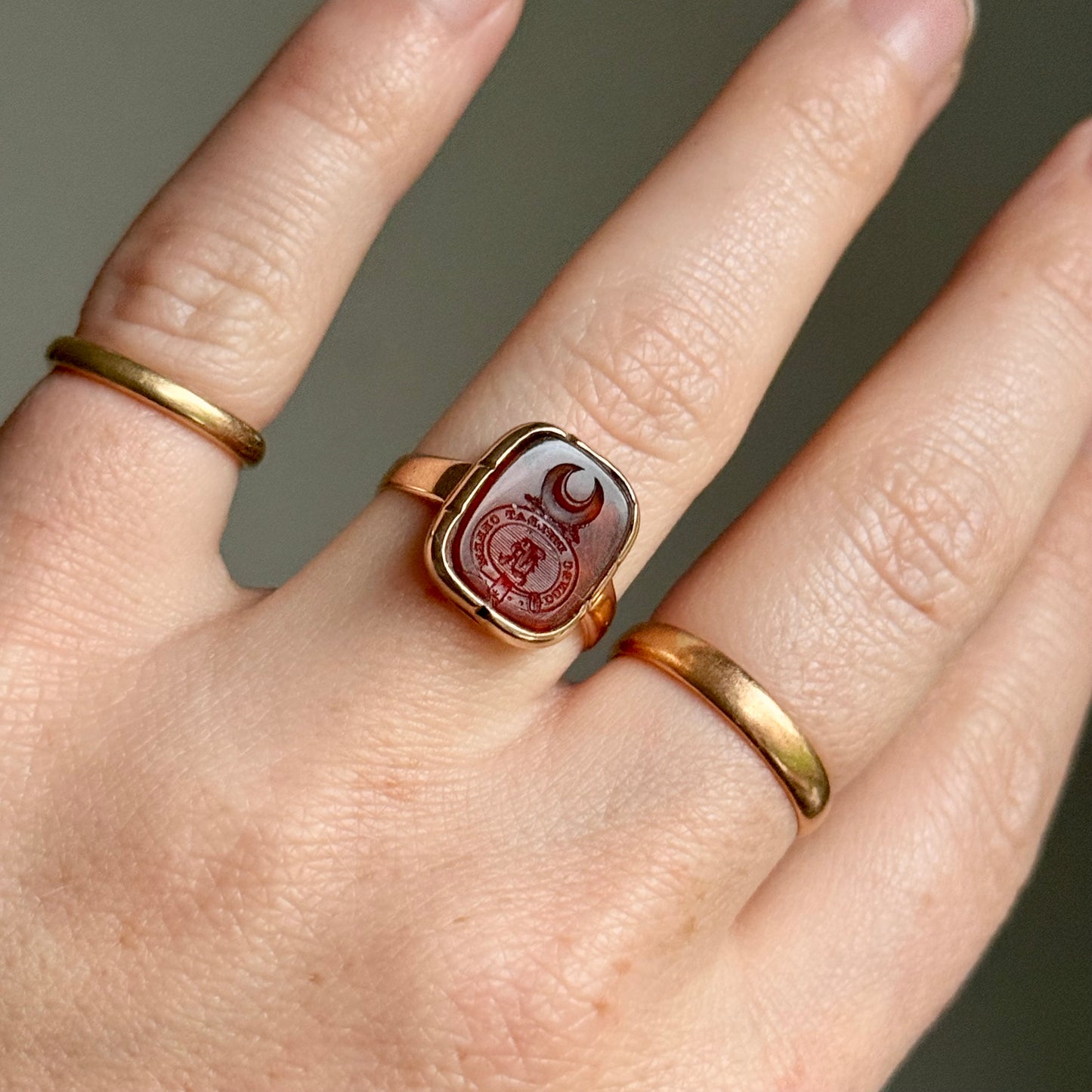 Early Victorian Intaglio 'K' Ring in 9 Carat Gold; Circa 1880