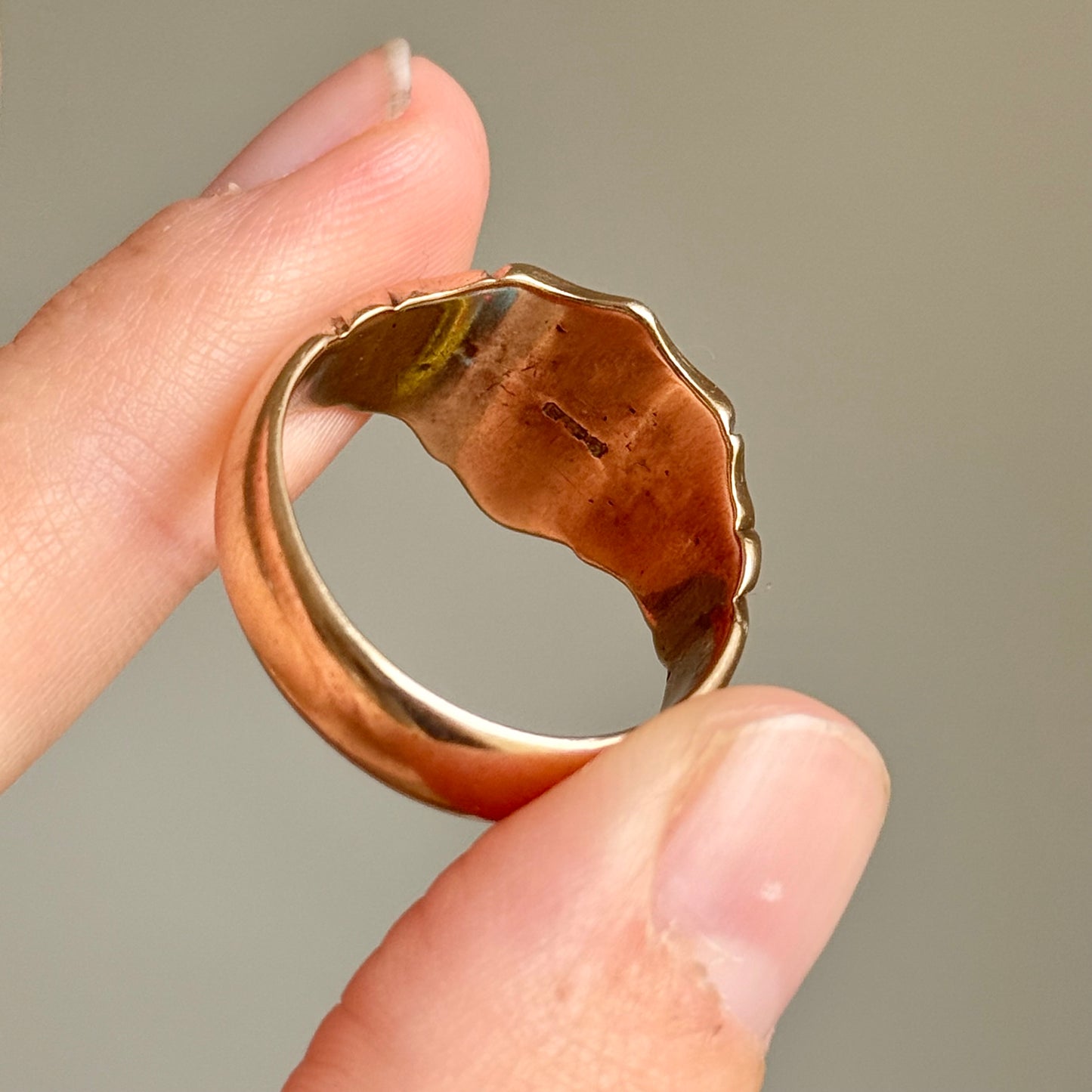 Antique First World War Enamel Signet Ring in 9 Carat Rose Gold; Circa 1914