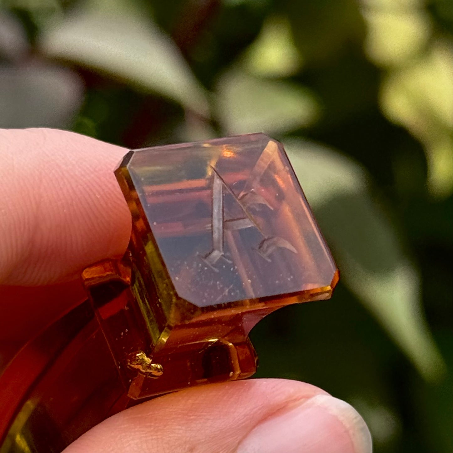 Antique Amber Glass Wax Seal Monogram 'A'
