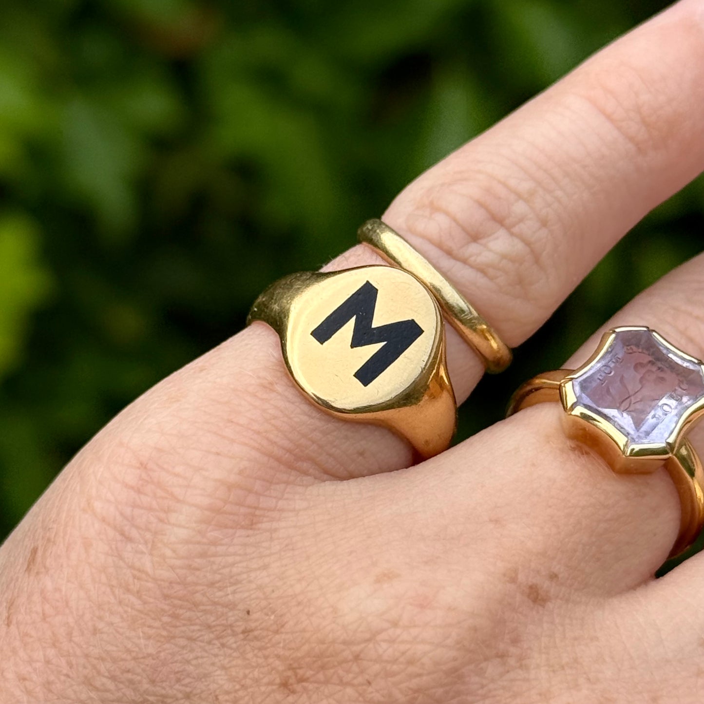 Antique Enamel Letter 'M' Signet Ring