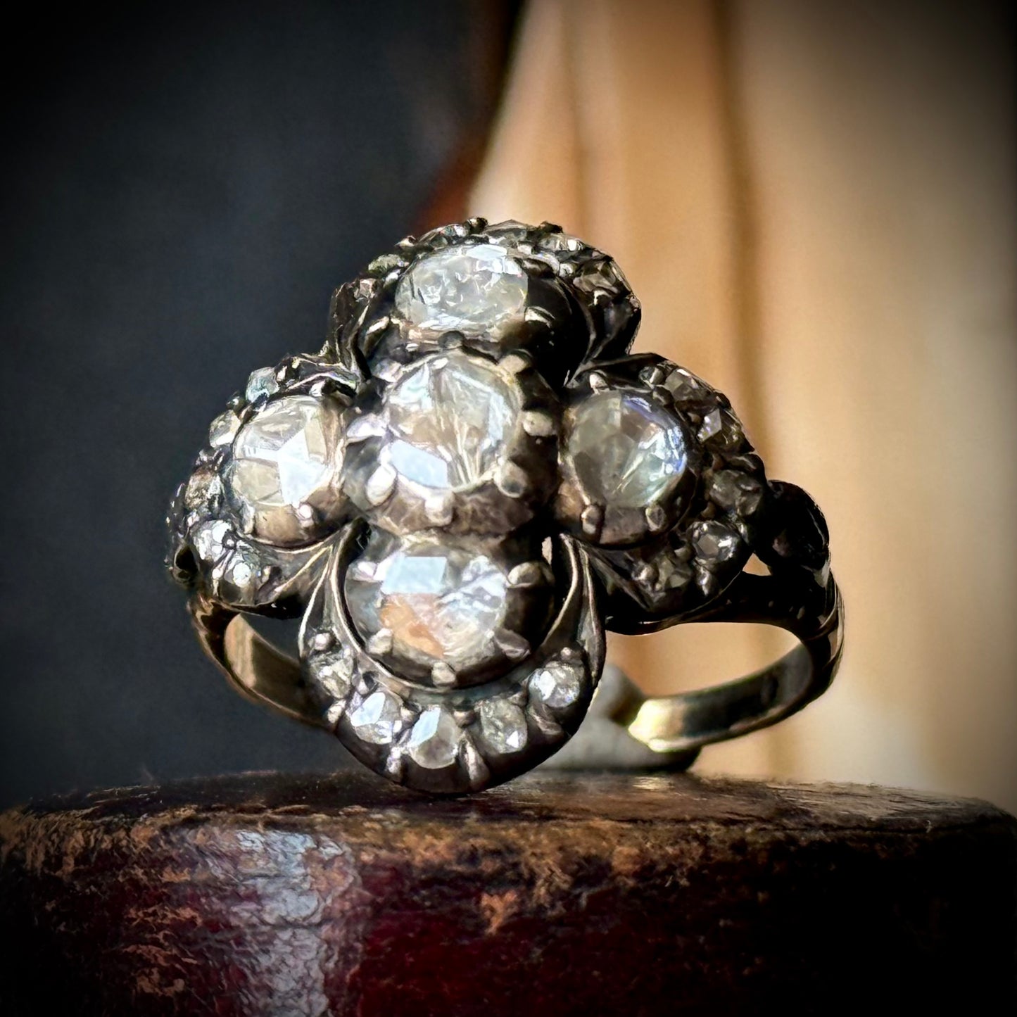 Antique Quatrefoil Rose Cut Diamond Ring; Circa 1900
