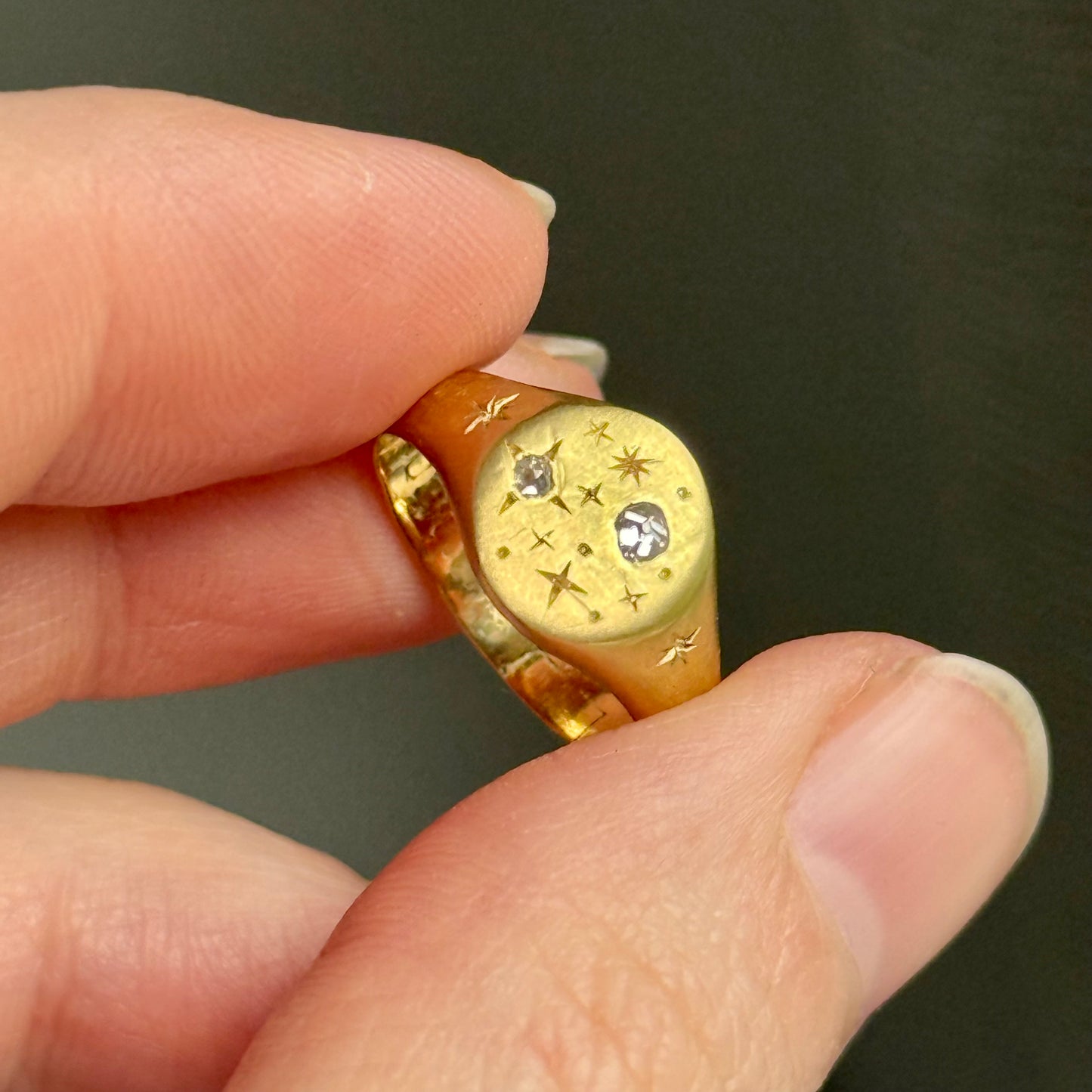 Celestial Diamond Signet Ring in 9 Carat Gold