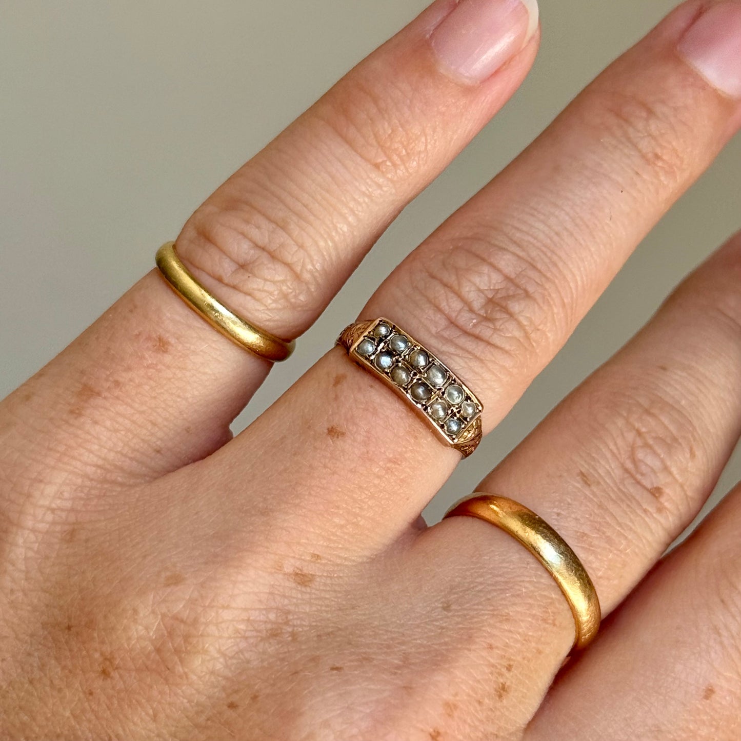 Antique Victorian Pearl Double Row Ring; Circa 1890