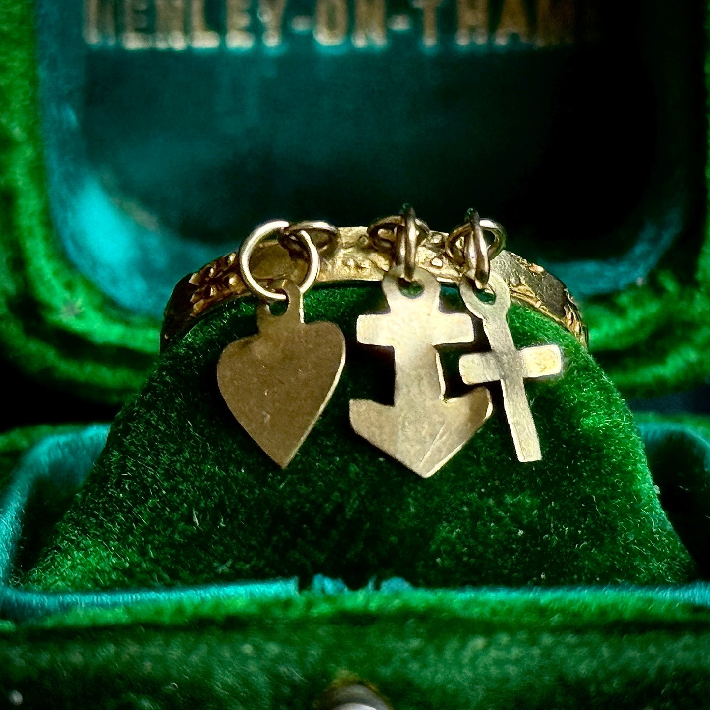 Antique Faith, Hope & Charity Charm Ring in 9 Carat Gold