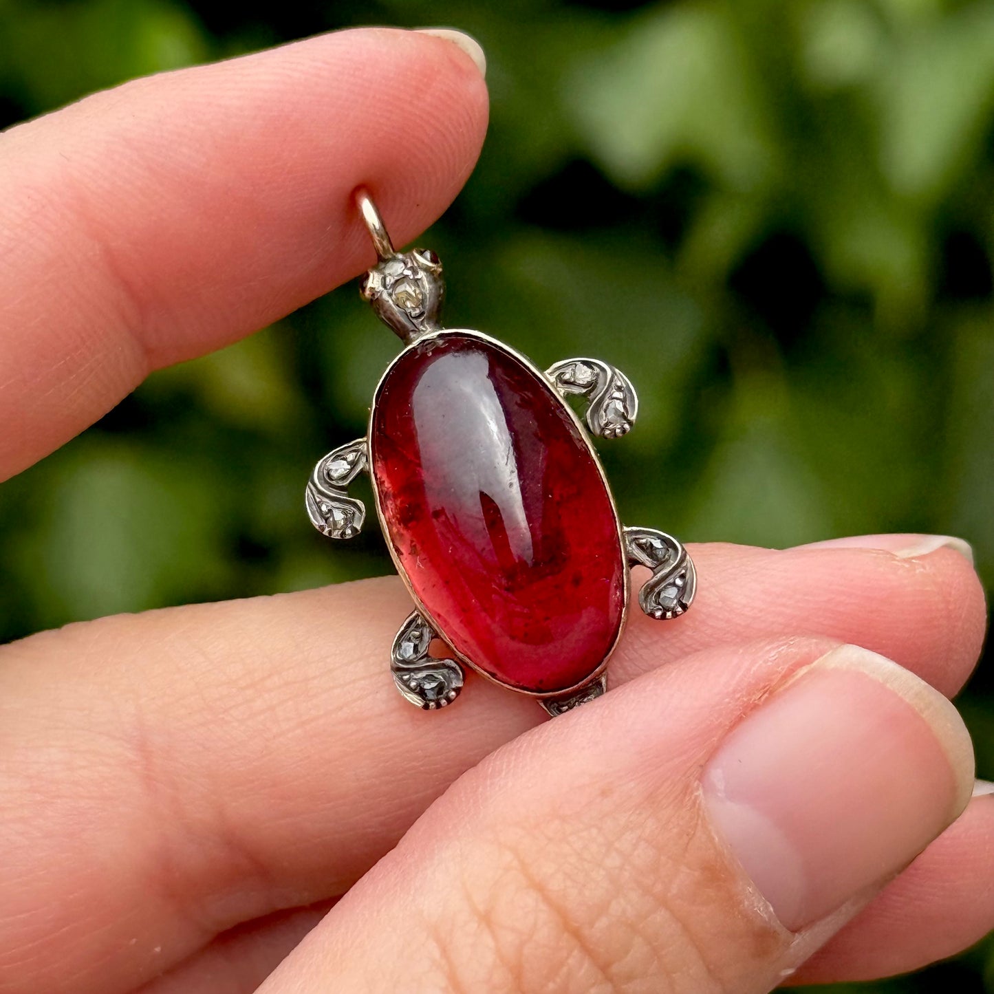 Antique Victorian Garnet & Diamond Turtle Pendant