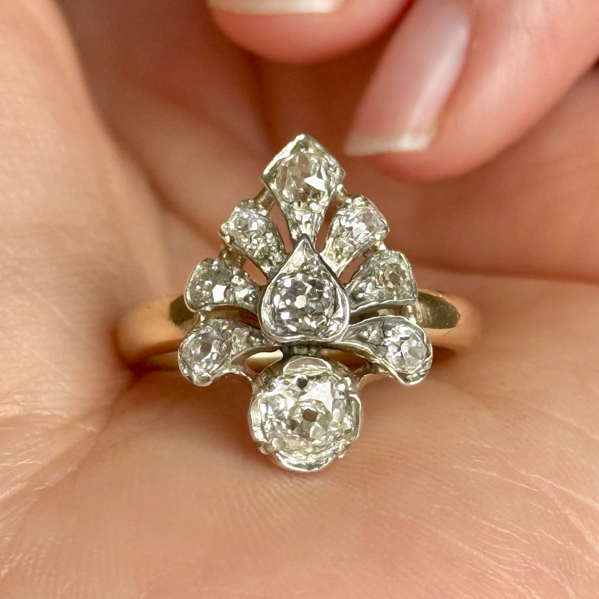 Antique Edwardian Diamond Cluster Ring in 9 Carat Gold; circa 1900