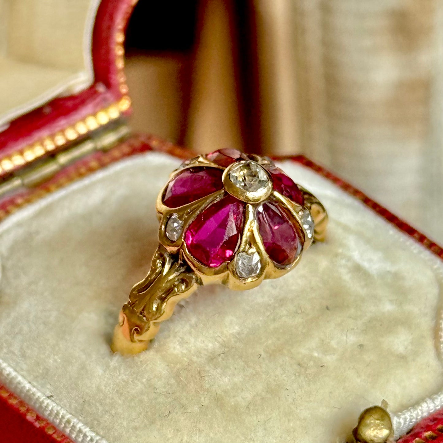 Antique Ruby & Diamond Viola Ring in 18 Carat Gold