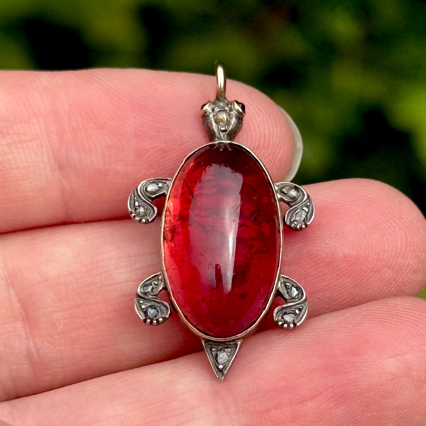 Antique Victorian Garnet & Diamond Turtle Pendant
