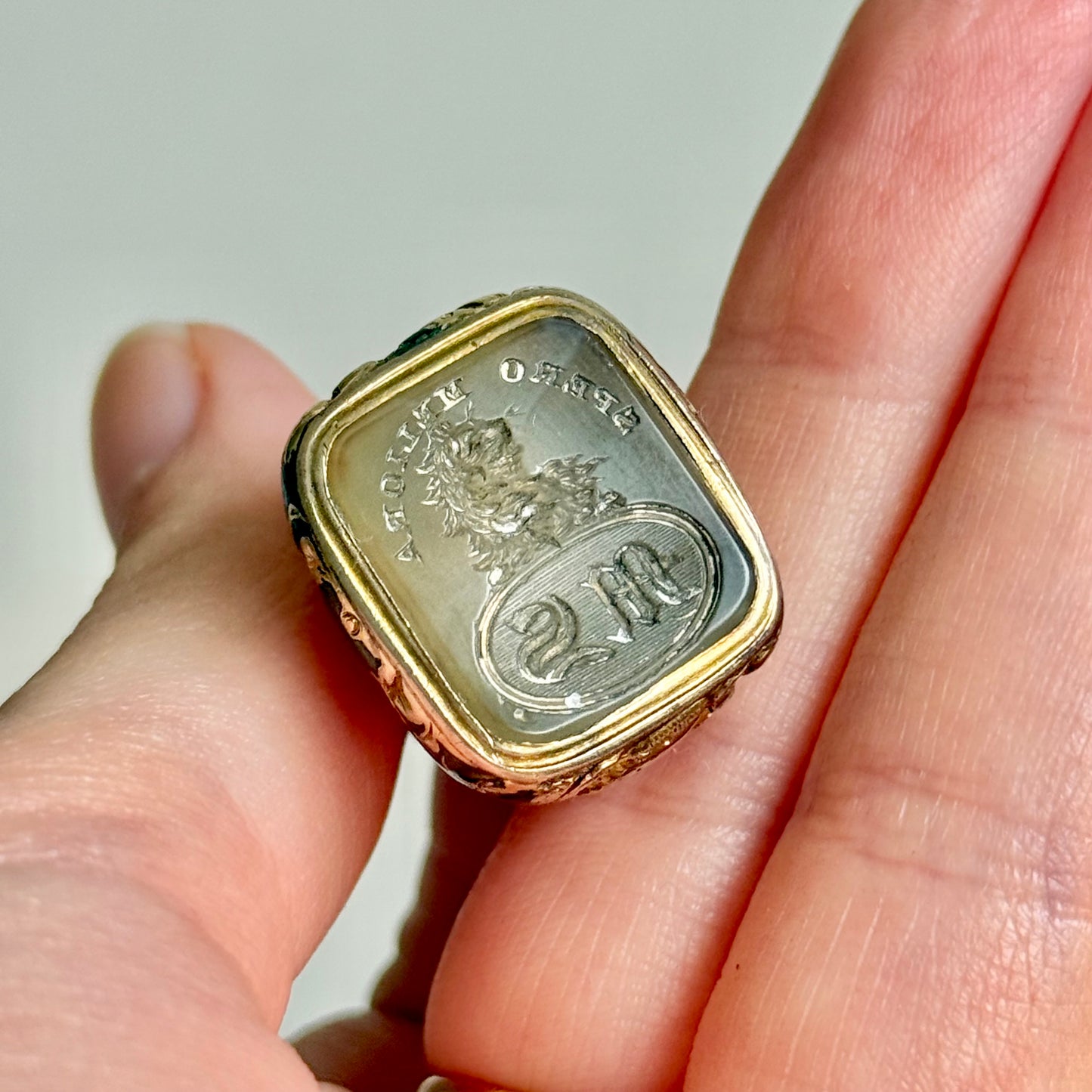Victorian "I hope for better things" Intaglio Lion Fob Pendant