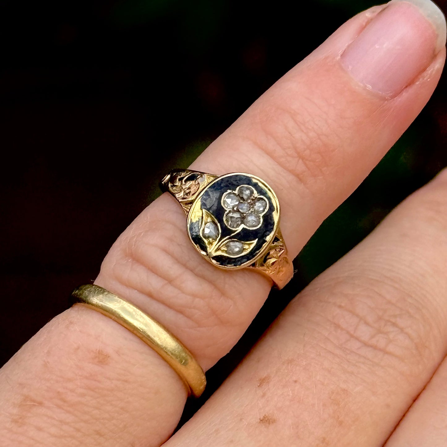 Antique Victorian Forget me Not Mourning Ring; Circa 1856