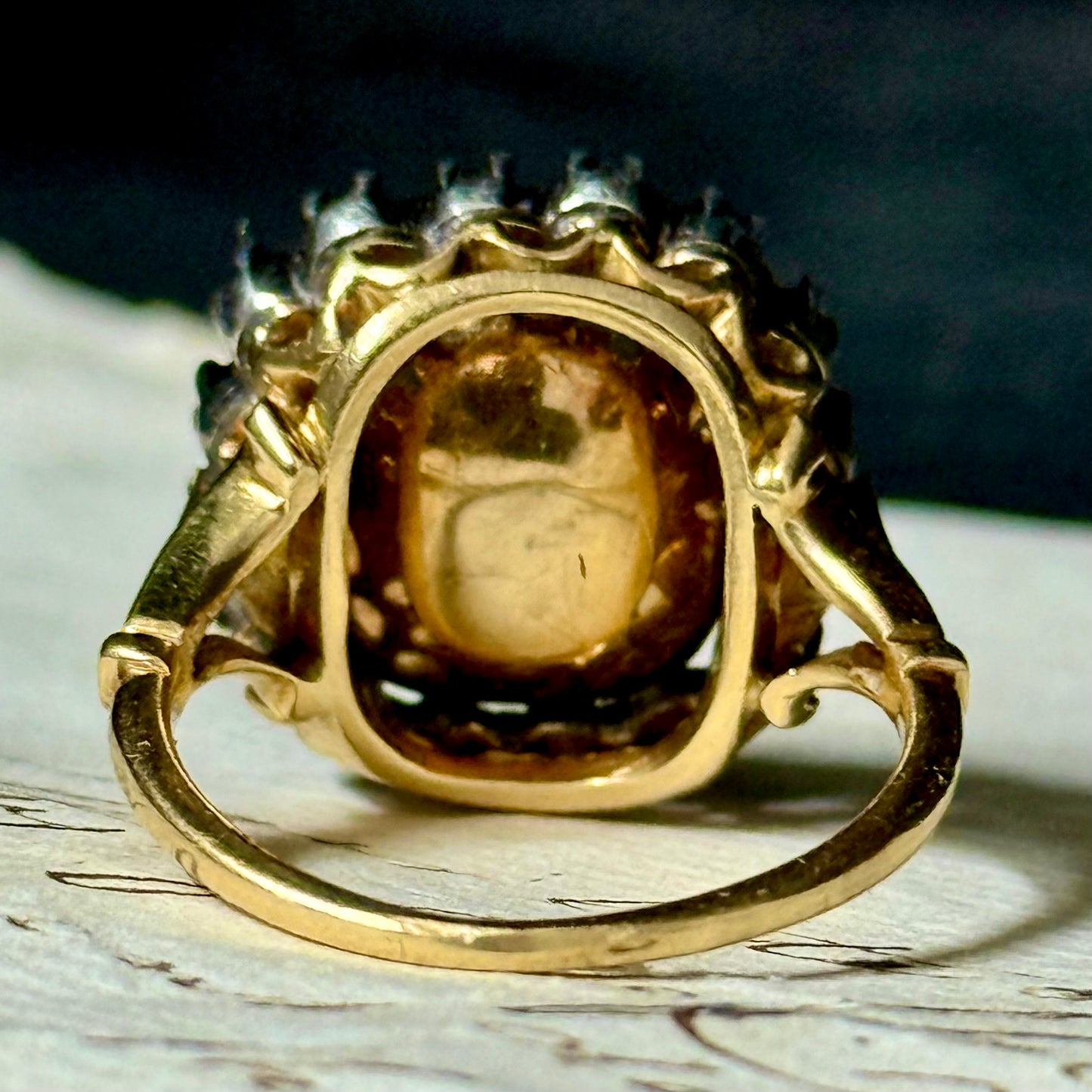 Antique Topaz & Diamond Cluster Ring in 18 Carat Gold