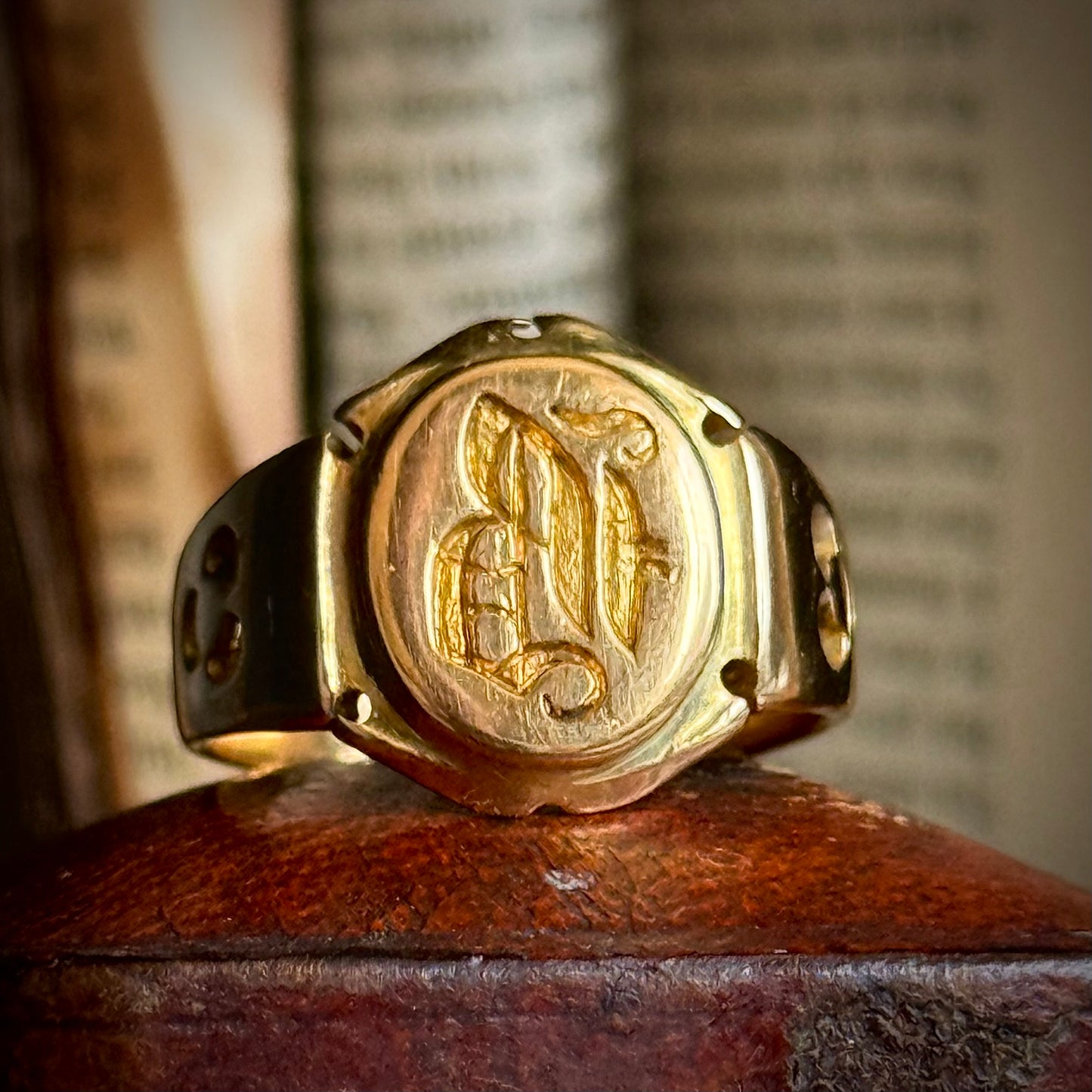 Heavy 'B' Signet Ring in 15 Carat Gold; Circa 1880