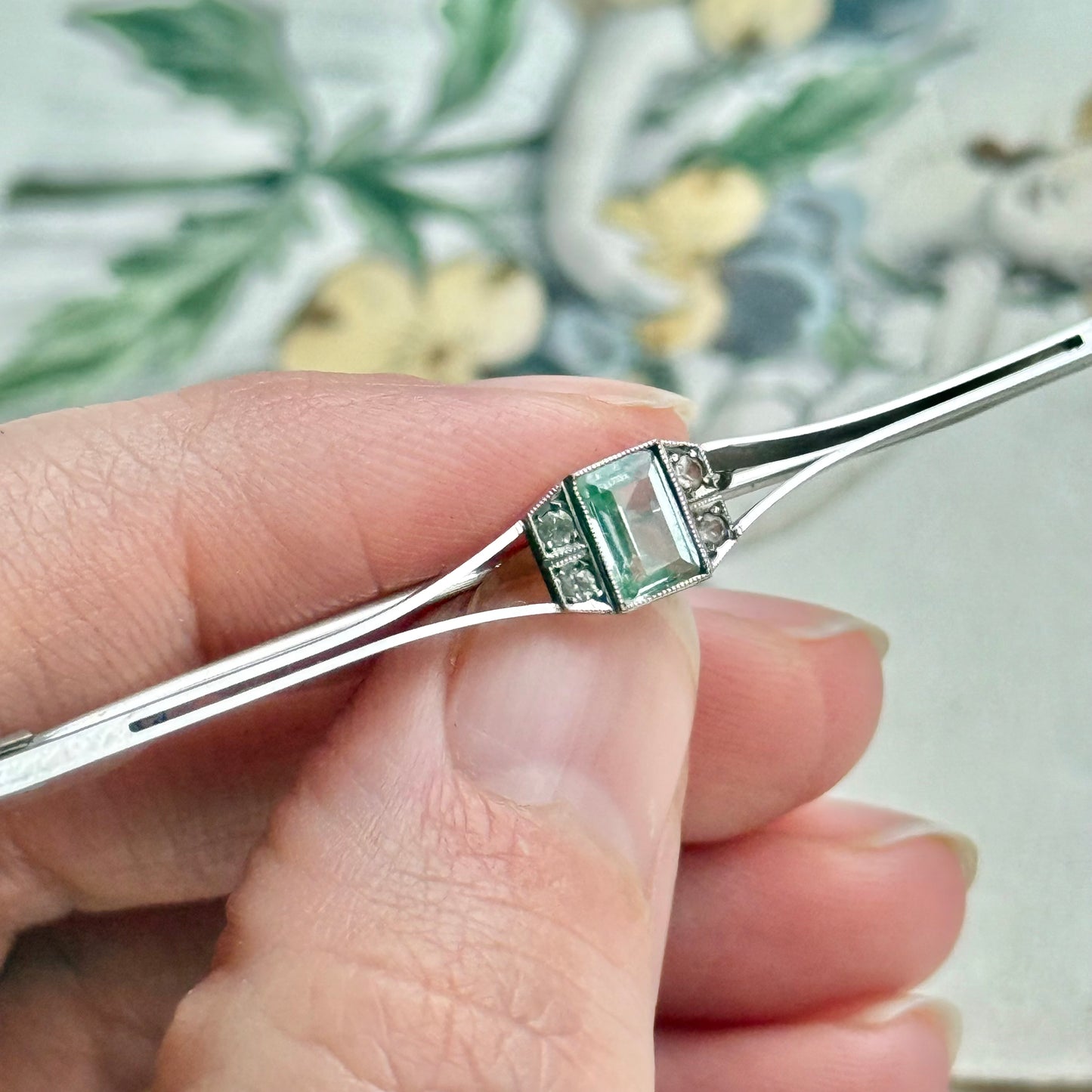 Art Deco Aquamarine & Diamond Brooch in 9 Carat Gold; Circa 1920