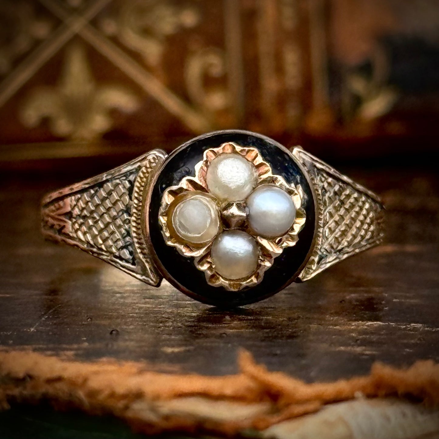 Antique Victorian Mourning ring; Circa 1891