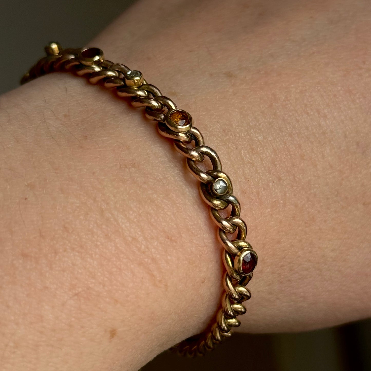 Antique Diamond, Garnet & Citrine Bracelet in 9 Carat Gold
