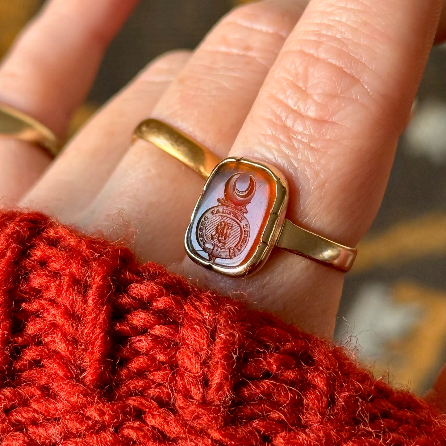 Early Victorian Intaglio 'K' Ring in 9 Carat Gold; Circa 1880
