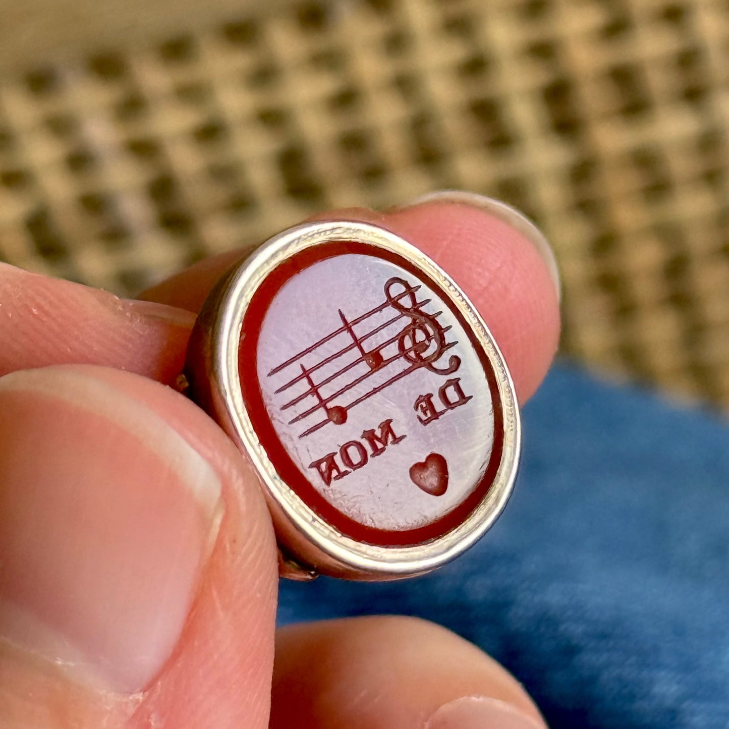 Antique Carnelian Rebus Intaglio Ring in 9 Carat Gold