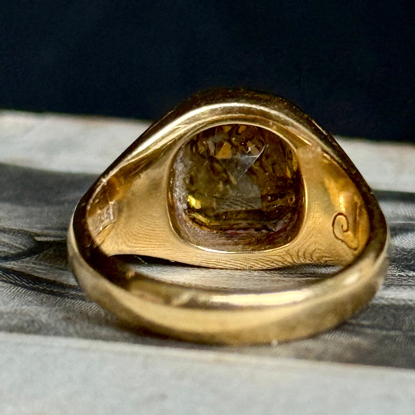 Antique Victorian Tourmaline Signet Ring  with Arabic Inscription in 18 Carat  Gold; Circa 1899