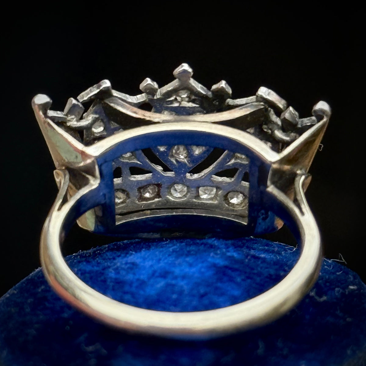 Antique Diamond Navy Sweetheart Ring 9 Carat Gold; Circa 1920