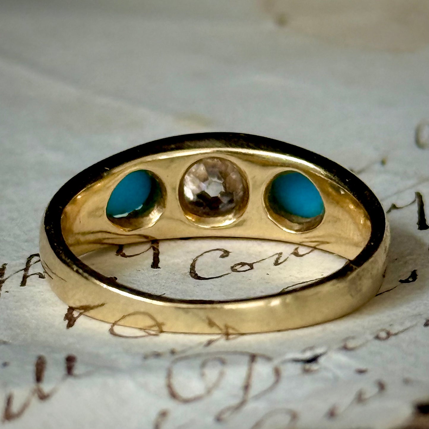 Victorian Turquoise & Diamond Ring in 18 Carat Gold