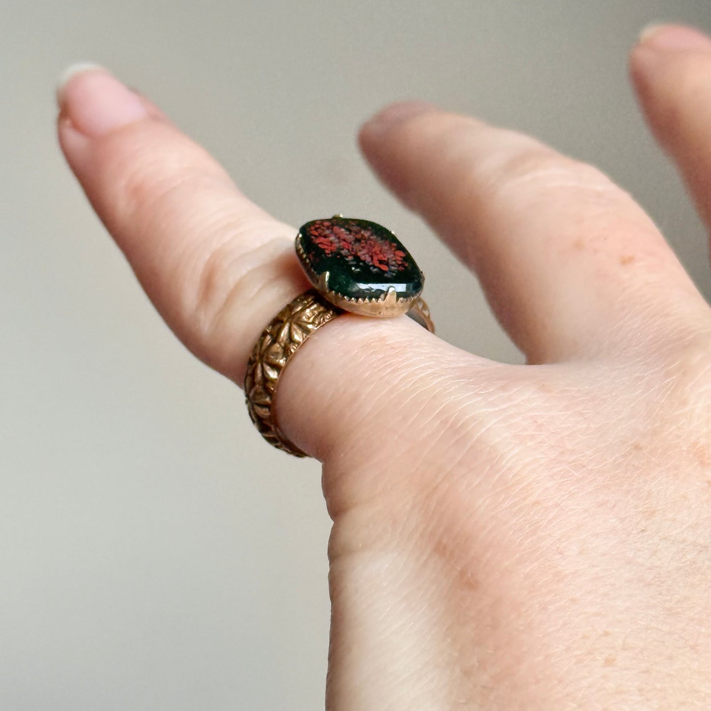 Antique Bloodstone Mourning Ring;Circa 1890