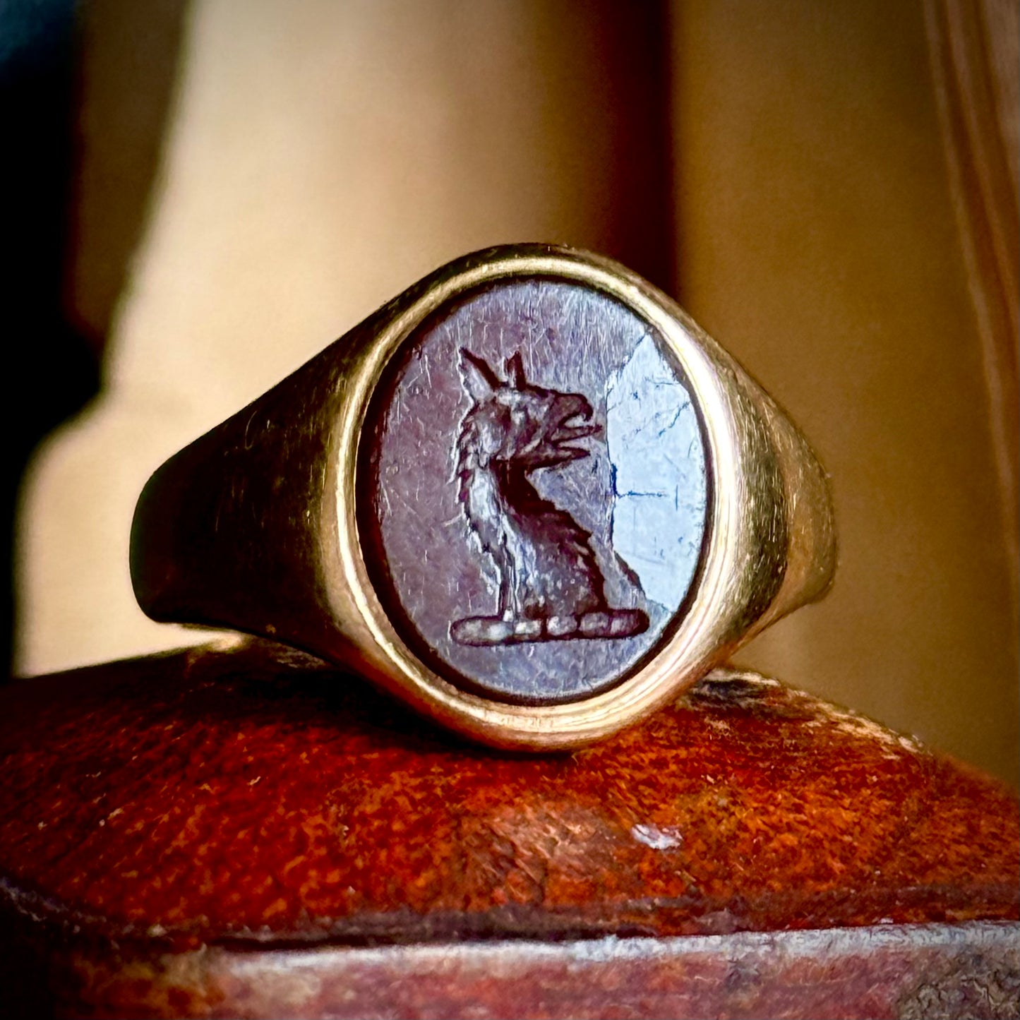 Vintage Carnelian Griffin Signet Ring (AF) ; Circa 1958