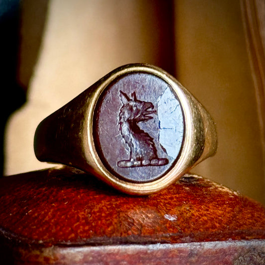 Vintage Carnelian Griffin Signet Ring (AF) ; Circa 1958