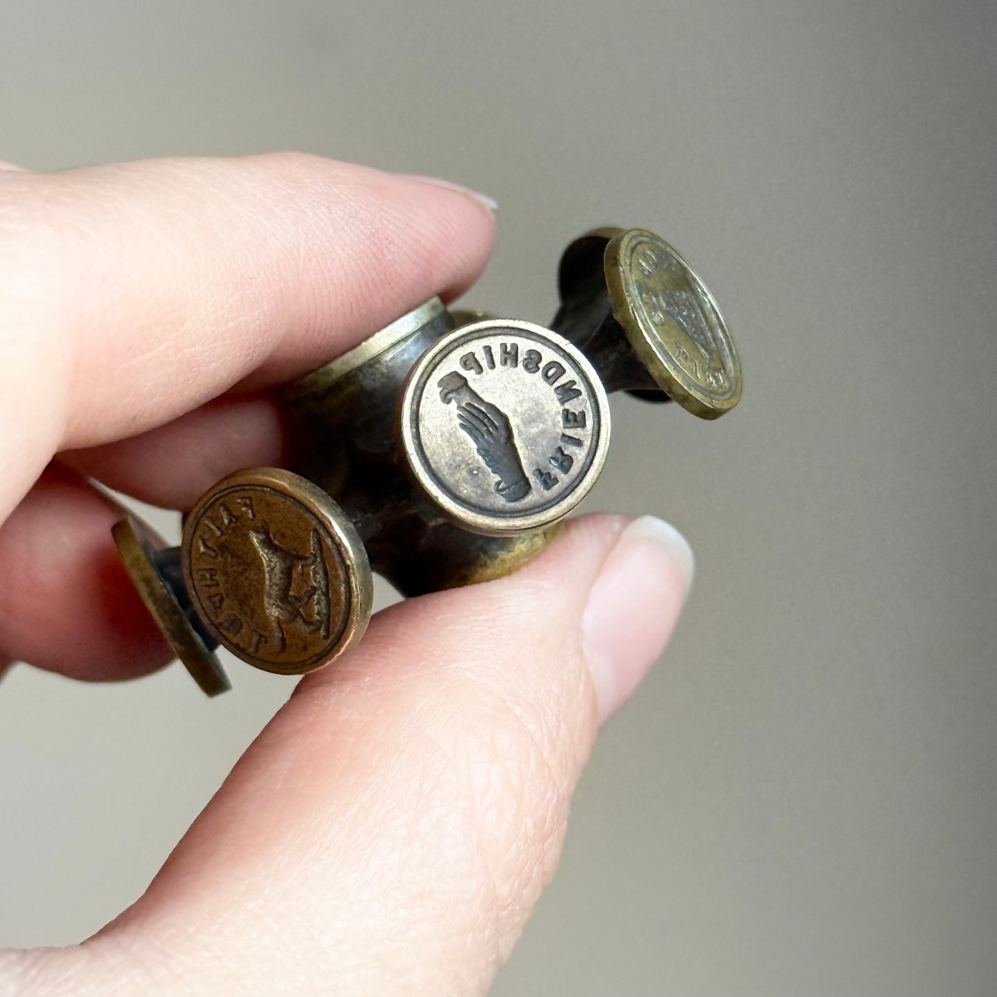 Antique Intaglio Wax Seal Wheel; Seven Sentimental Motifs