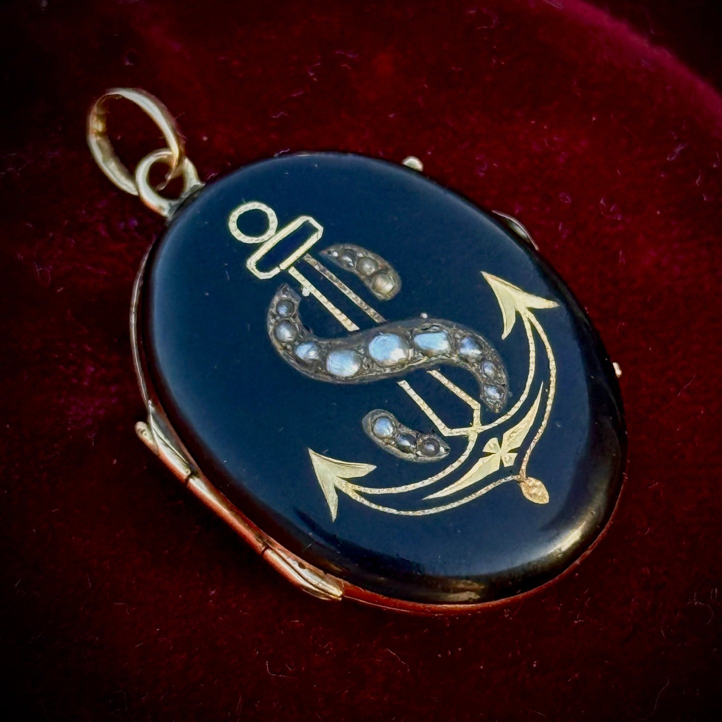 Victorian Enamel & Pearl Anchor 'S' Locket