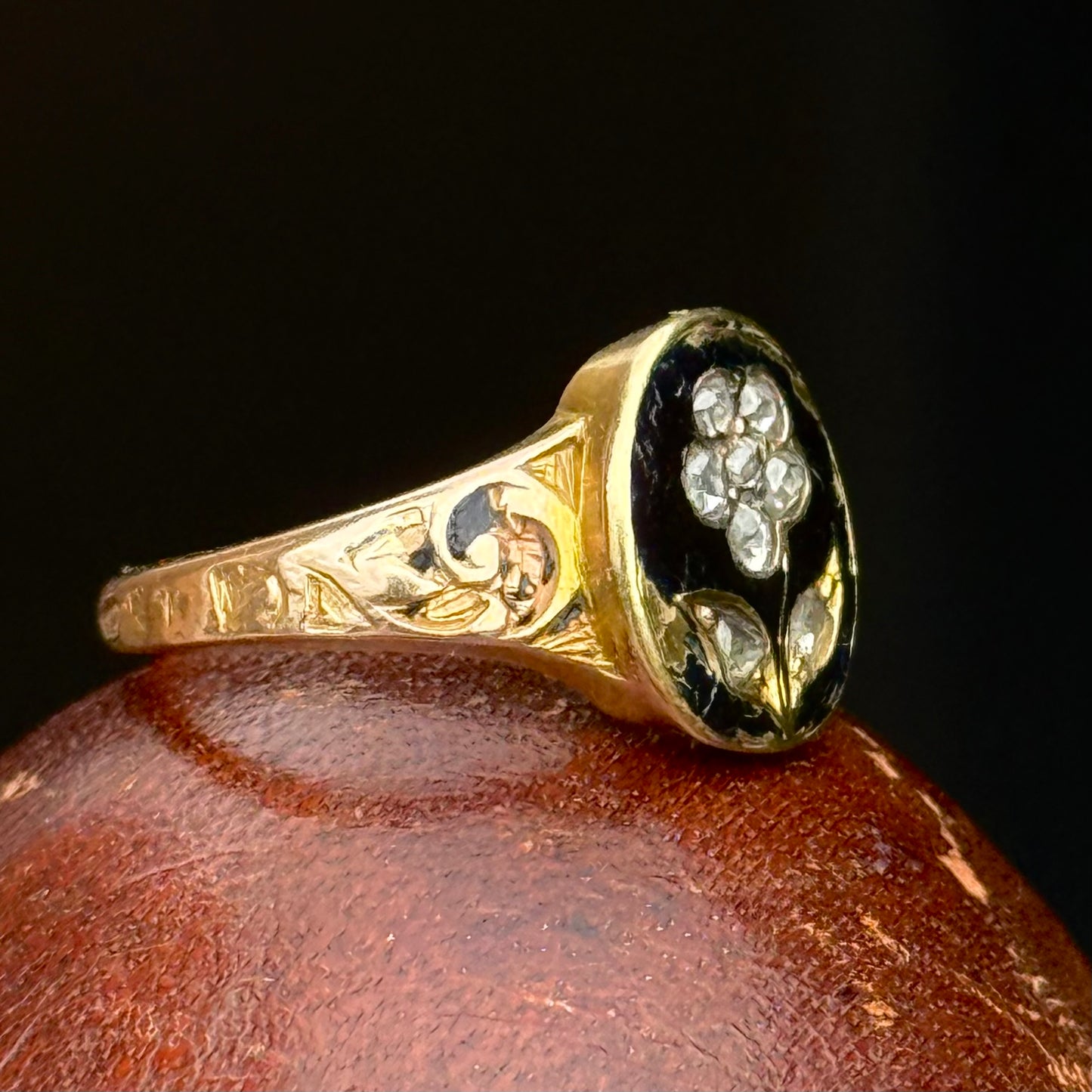Antique Victorian Forget me Not Mourning Ring; Circa 1856