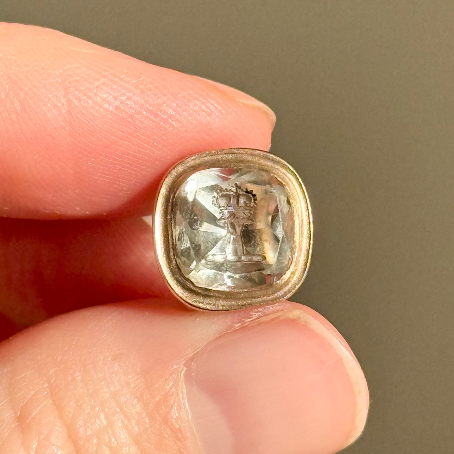 Antique Quartz Intaglio Fob in 9 Carat Gold; Circa 1860