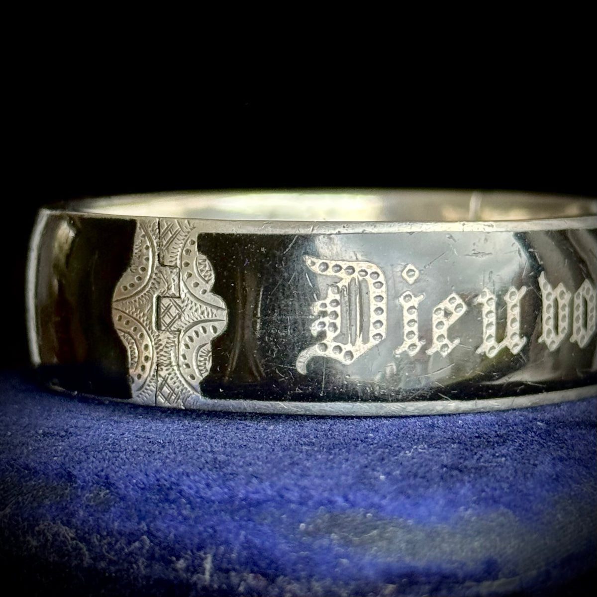 Antique Enamel Mourning Bangle in Silver; Circa 1866
