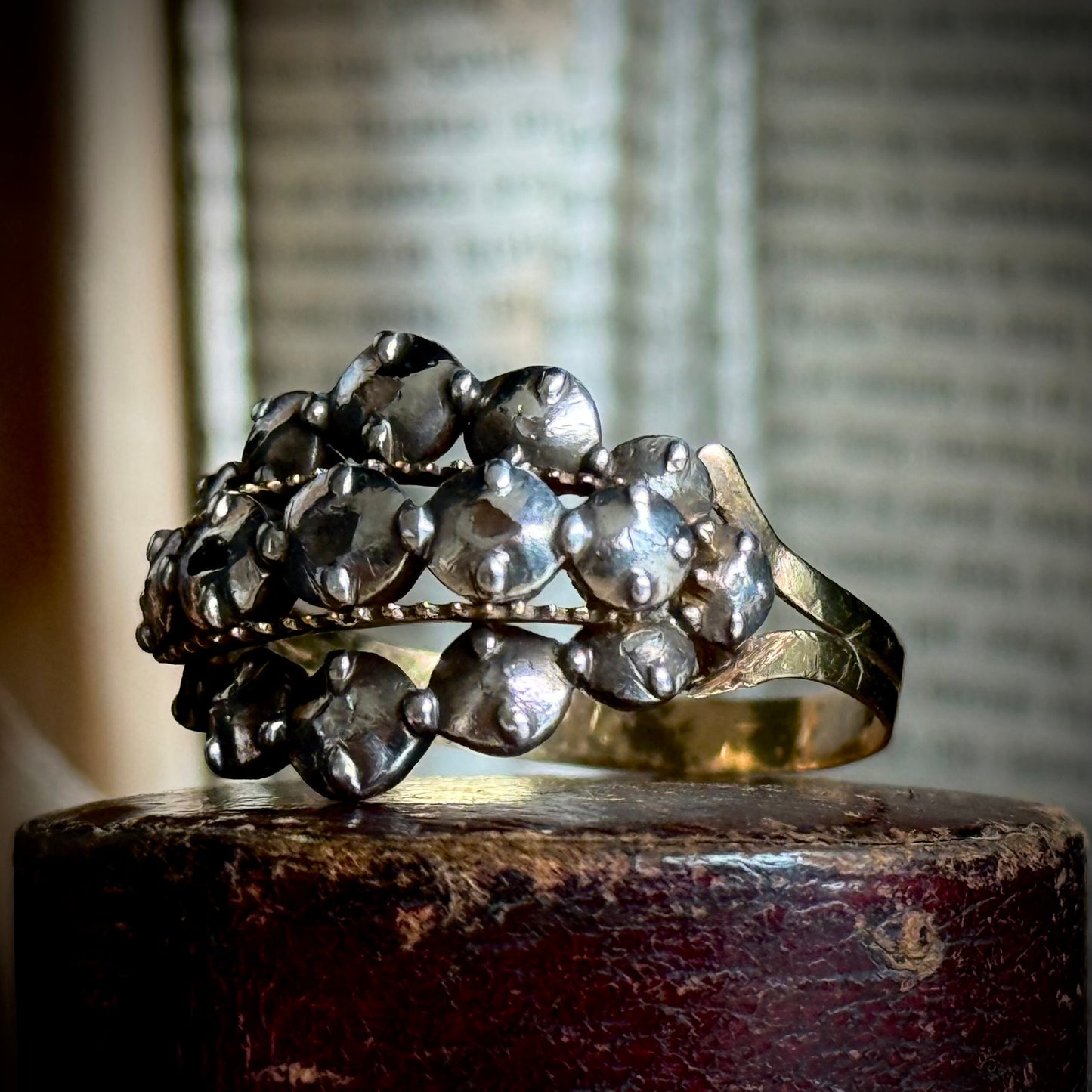 Antique Georgian Rose Cut Diamond Ring Gold and Silver; Circa 1820
