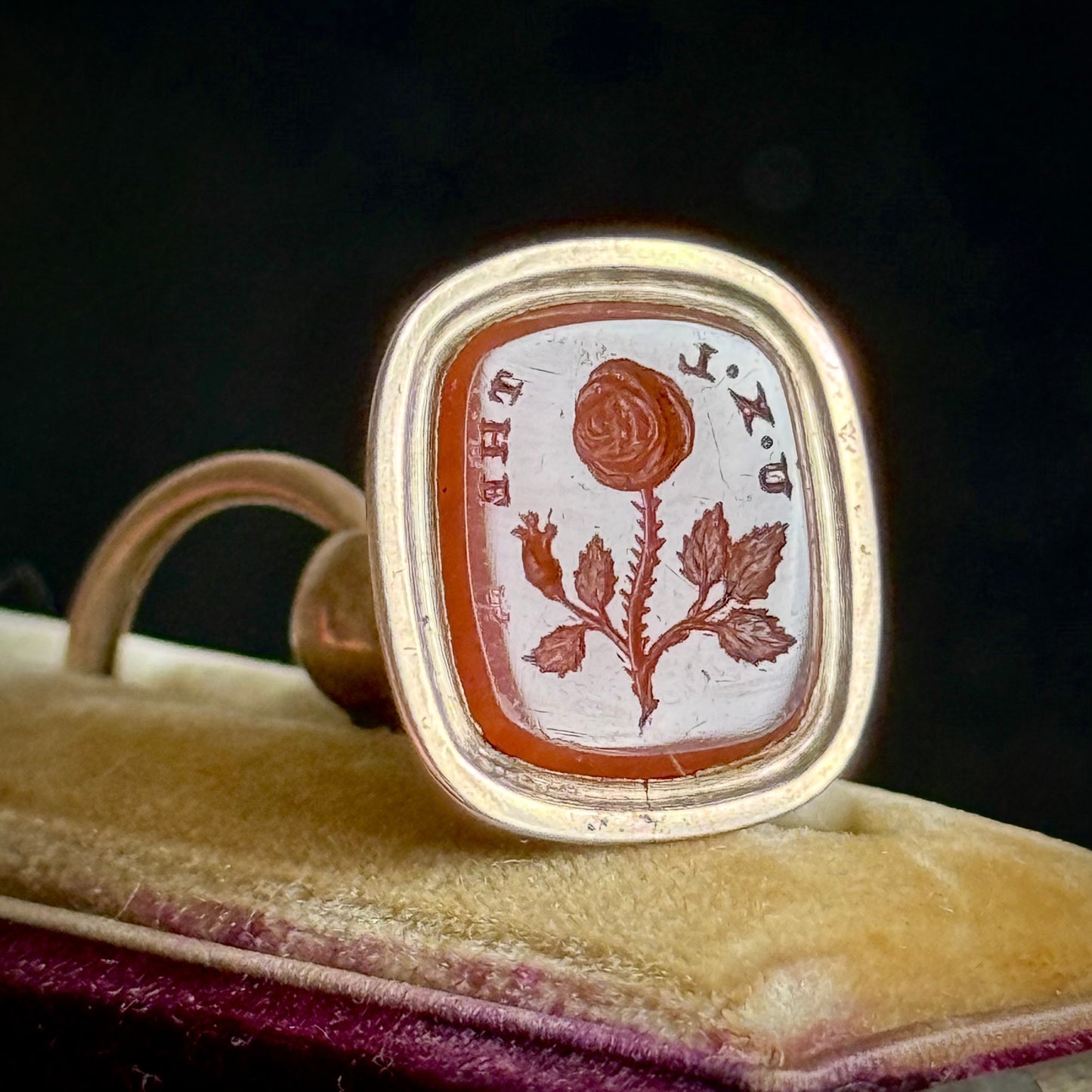 Victorian Carnelian Rose Fob Pendant; Circa 1860
