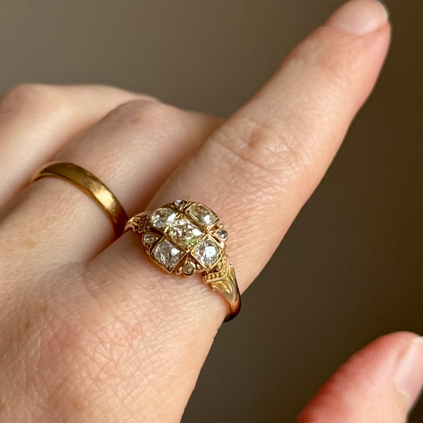 Victorian Old Cut Diamond Cluster Ring in 18 Carat Gold; Circa 1860