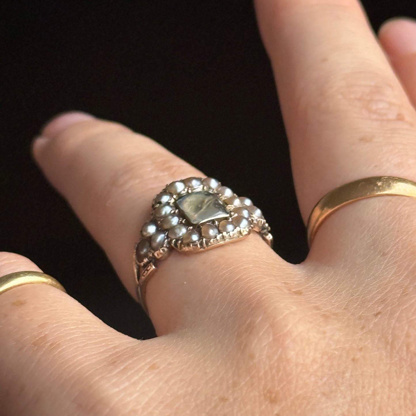 Antique Victorian Pearl Mourning Ring; Circa 1896