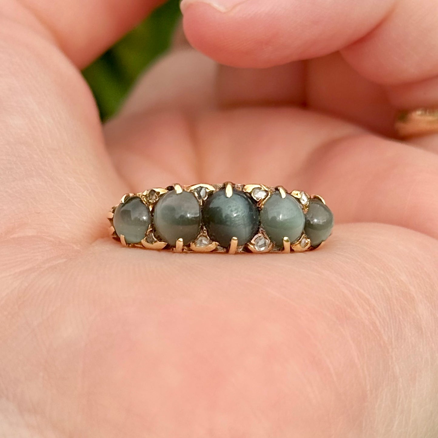 Victorian Chrysoberyl & Diamond  Ring in 18 Carat Gold; Circa 1890