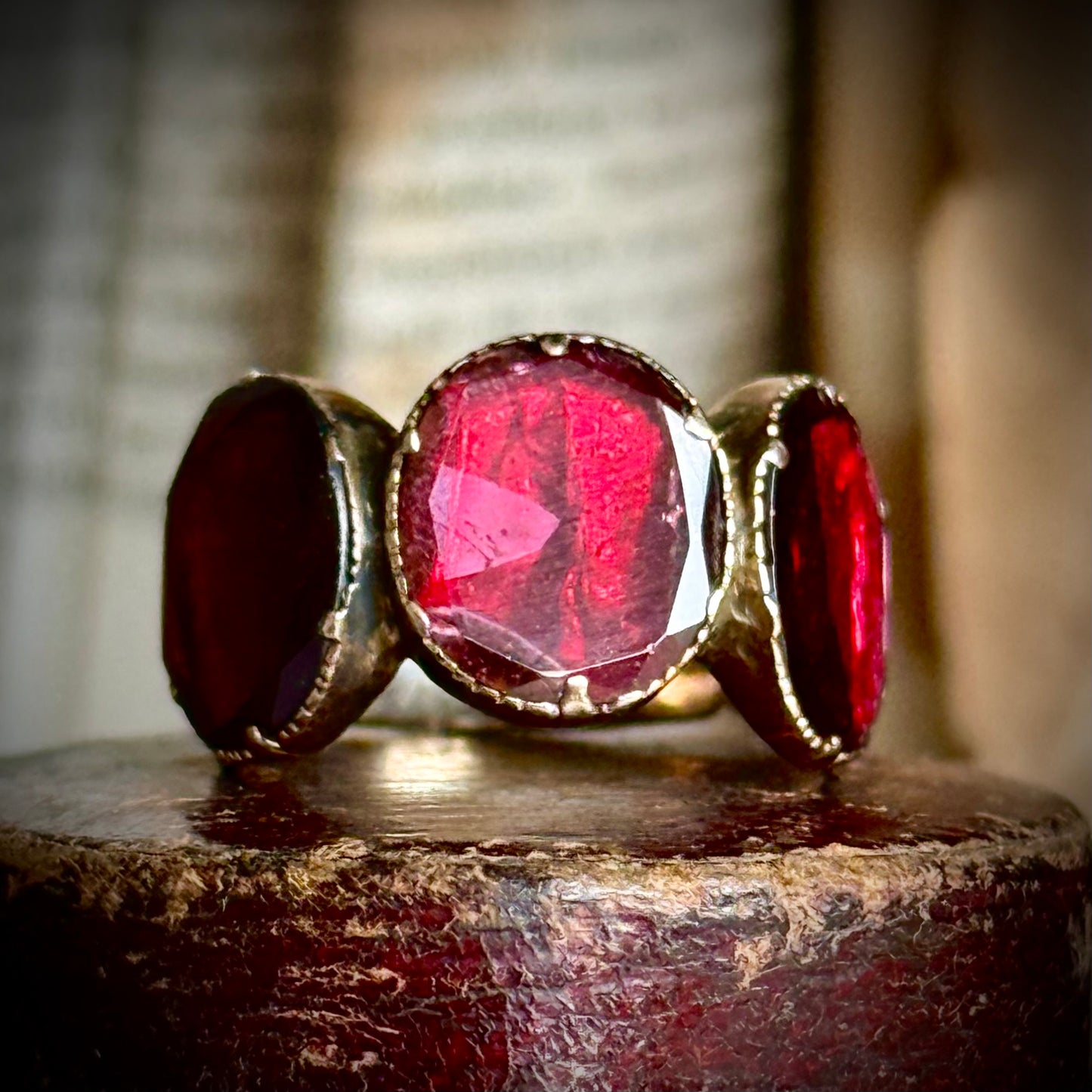 Georgian Foil Backed Garnet Ring in 15 Carat Gold, Circa 1830