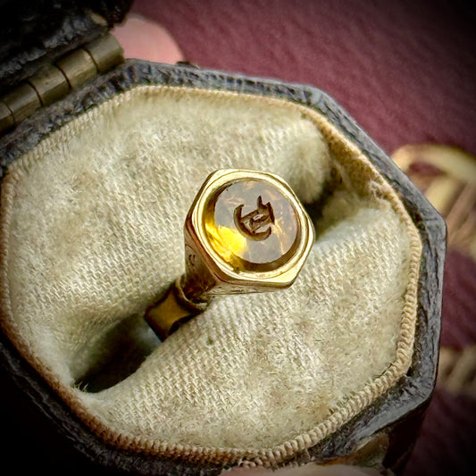 Antique Tiny Intaglio Fob Pendant in 9 Carat Gold; Circa 1880