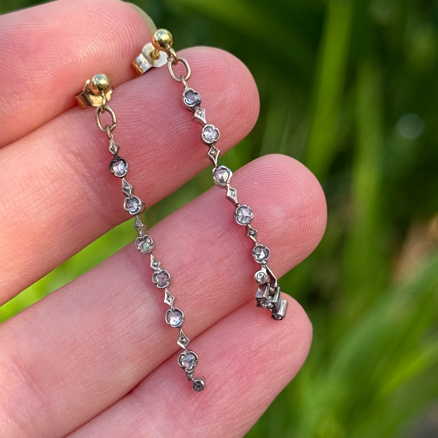 Antique Rose Cut Diamond Drop Earrings
