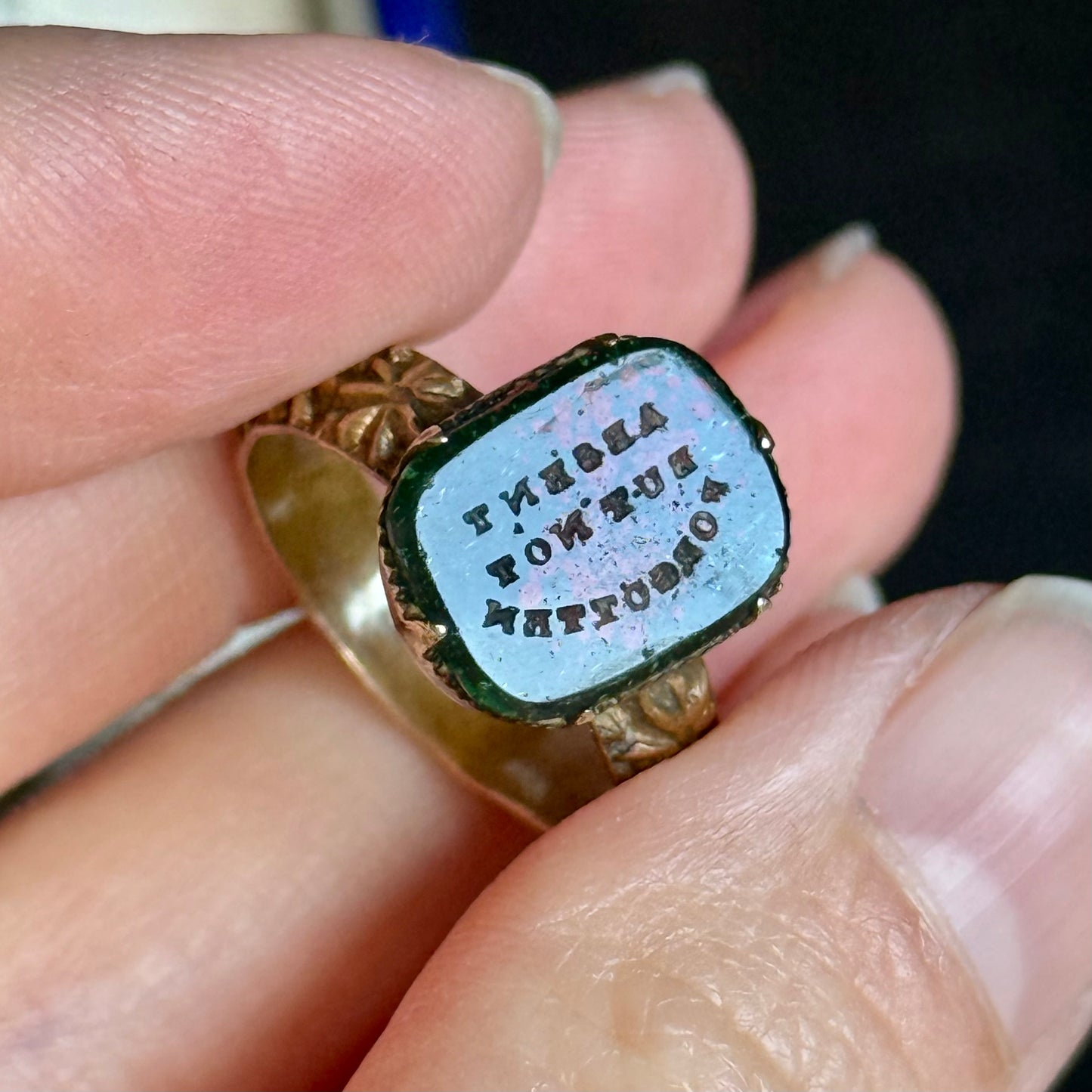 Antique Bloodstone Mourning Ring;Circa 1890