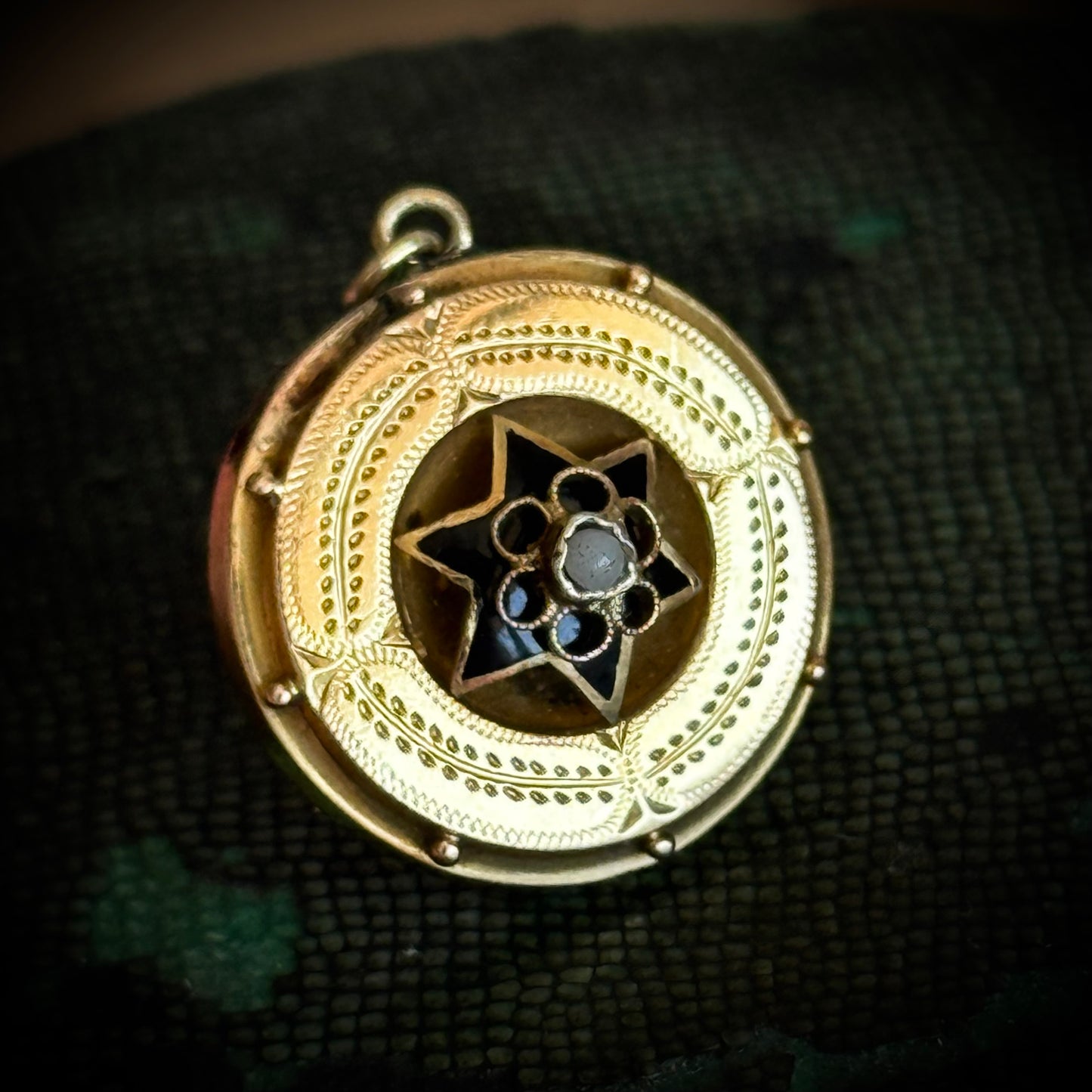 Antique Victorian Enamel Disc Pendant; Circa 1890