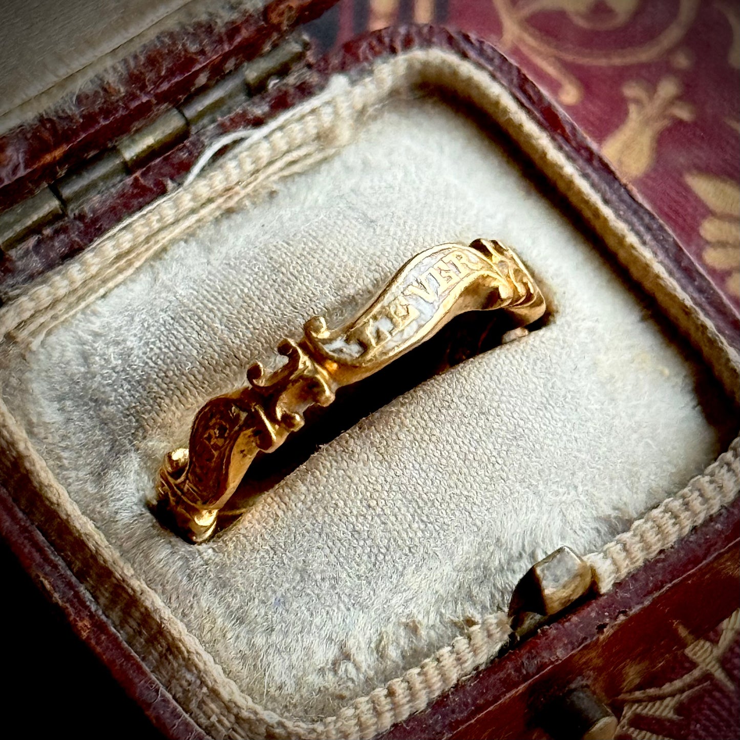 Georgian White Enamel Mourning Ring; Circa 1746