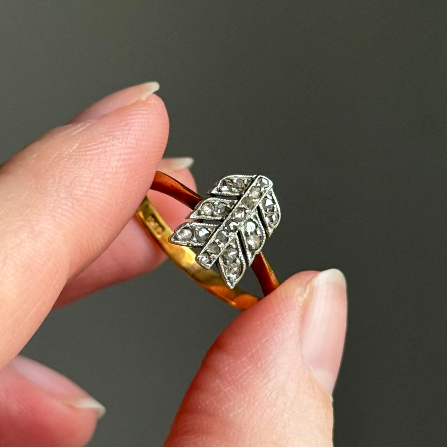 Antique Victorian Diamond Arrow Ring in 18 Carat Gold; Circa 1890