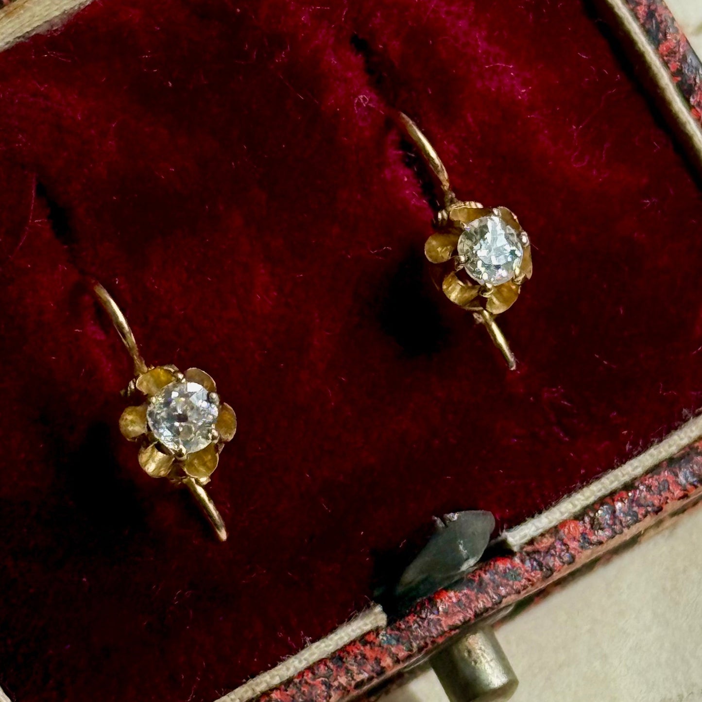 Antique French Diamond Drop Earrings in 15 Carat Gold