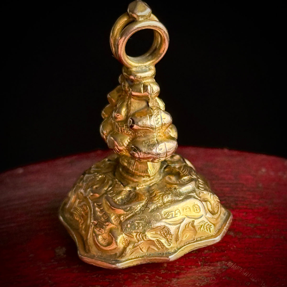 Antique 'Fuimus' Carnelian Fob Pendant in 9 Carat Gold; Circa 1907